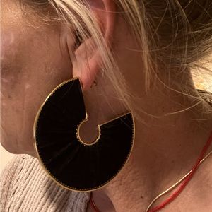 Mignonne Gavigan Black and Gold Large Threaded Hoops